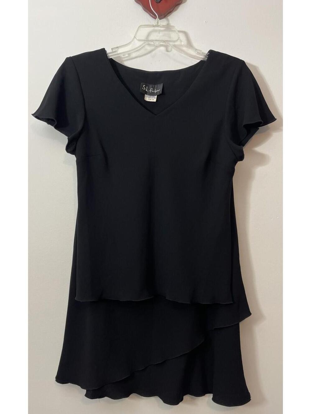 Vintage SL Fashions Womens Size 16 Ruffled Black Blouse & Midi Skirt Outfit A552